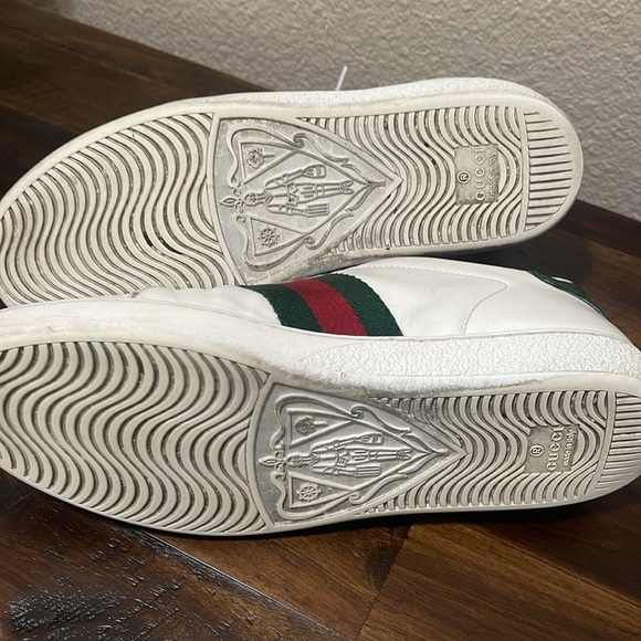 Gucci Ace Sneakers Authentic White Leather Monogram Green Web Sz 35.5 / 5.5 USA - Picture 14 of 17